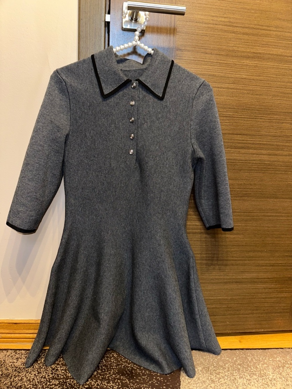 Maje Gray Knit Polo-Style Dress with Black Trim size 36/4